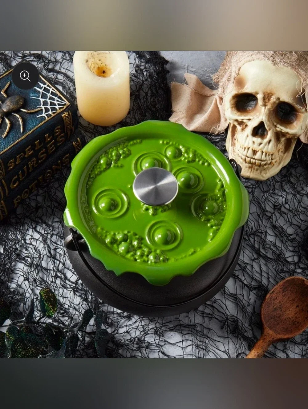 Smith & Clark 4-Quart Cast Iron Cauldron Pot with Green 'Bubbling' Lid